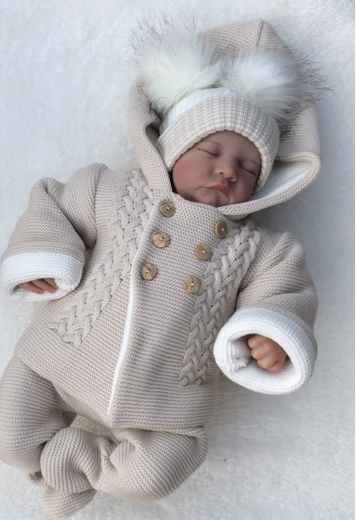 beige biscuit babies knitted coat trousers