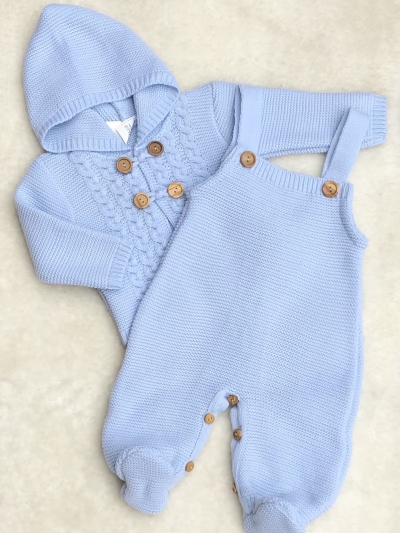 baby blue boys knitted dungerees matching javket 