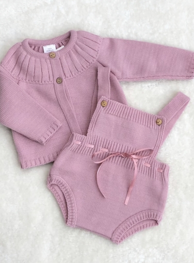 baby girls dusky pink knitted romper cardigan 
