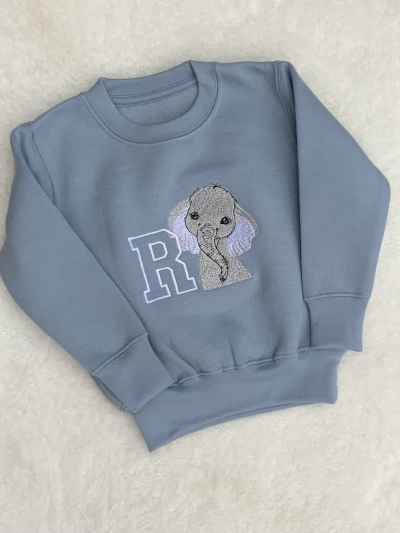 personalised initial  jersey sweatshirt jumper elephant 