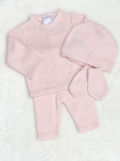 baby girls soft pink gift set jumper trousers hat mittens 