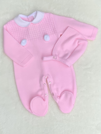 baby girls pink knitted romper maatching hat