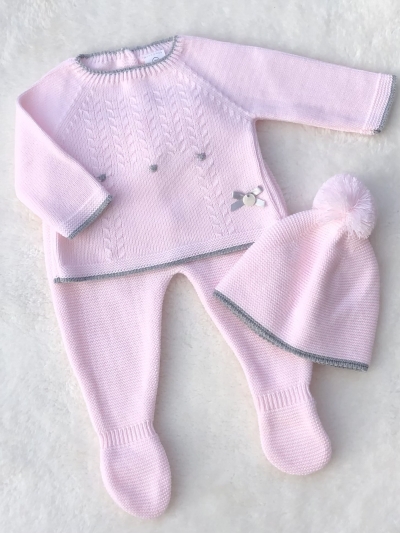 baby girls knitted set jumper trouser hat 