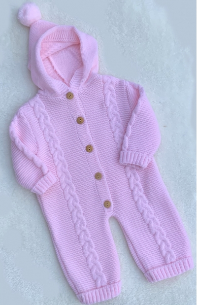 baby girls cable knitted pram suit pom pom on hood