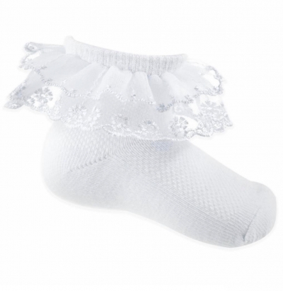oragnza lace white ankle socks