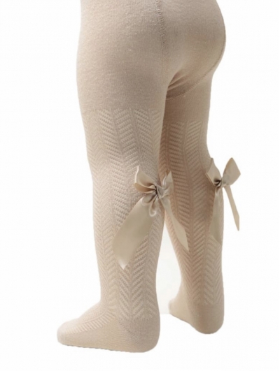 baby girls tights beige biscuit with bow