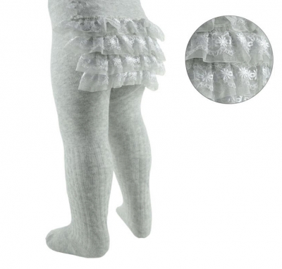 baby girls grey lace frilly bum tights