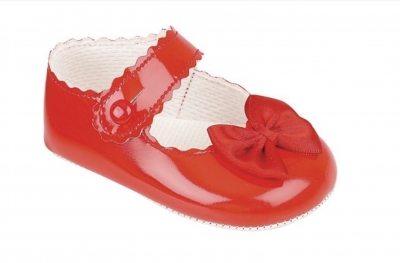 Baypod Soft Sole Pram Shoe with Satin Bow and Button Fasten Baby Girl Romany 