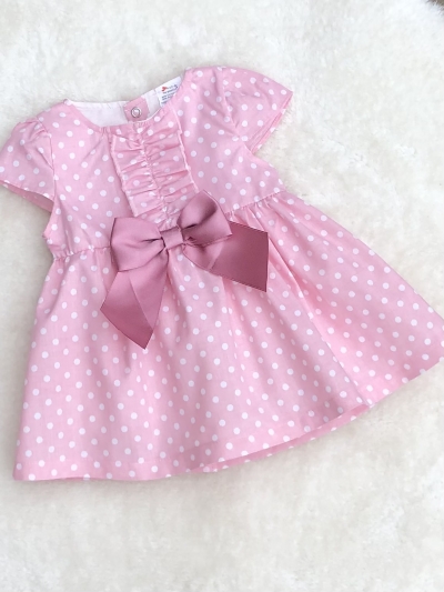 girls pink polka spot dress bow