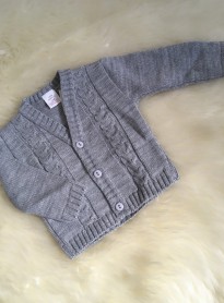 baby boys v-nech cable knittted cardigan in marl grey 