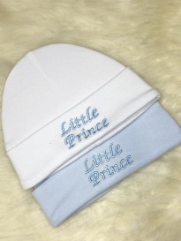 baby boys white blue cotton pop on hats little prince motif