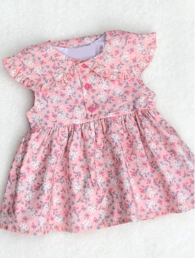 baby girls coral pink floral dress frill collar