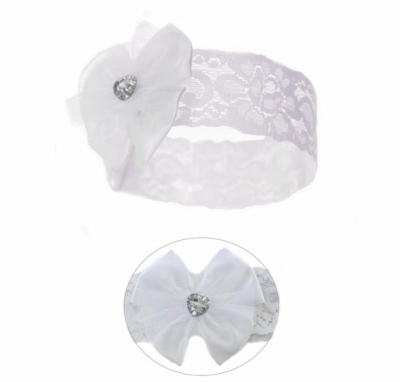 babies soft white bow lace headband hairband 