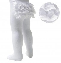 baby girls wool frilly lace bum tights in white