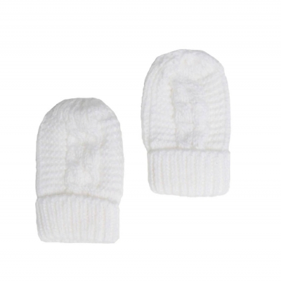 unisex white knitted mittens