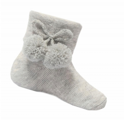 babies unisex grey pom pom ankle socks 