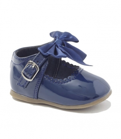 baby girls navy blue patent hard sole walking shoes