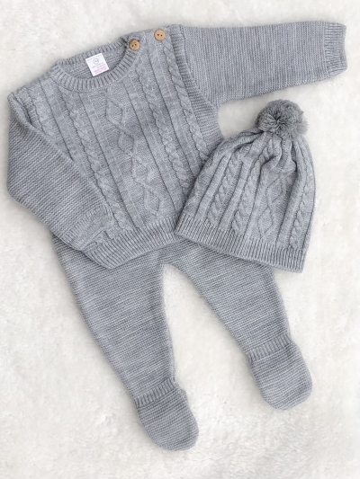 baby boys cable knitted jumper trousers hat lounge set