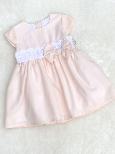 baby girls peach cotton dress bows lace