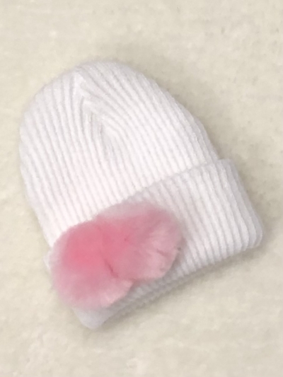 newborn baby girls knitted hat pink pom poms