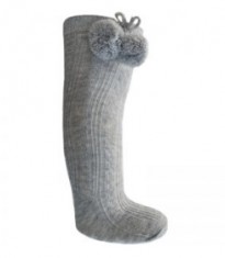 spanish style knee high pom pom socks in grey 