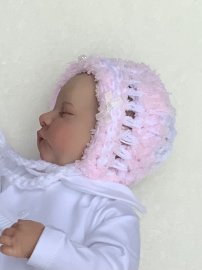 baby girls handmade crochet baby bonnet hat pink white