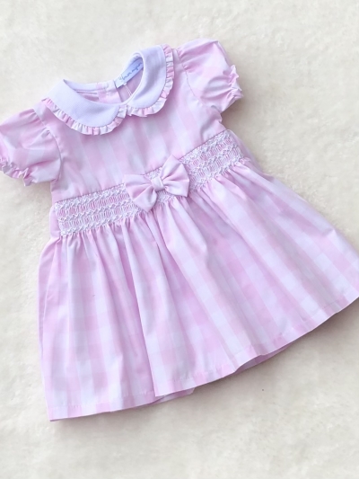 italian baby girls pink white smocked checked dress