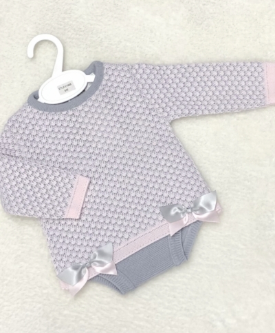 baby girls pink grey knitted jumper jam pants with bow