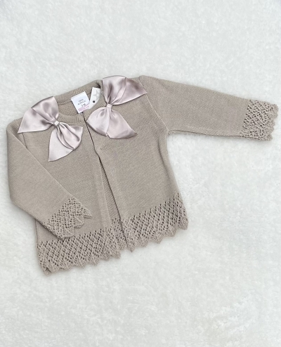 baby girls beige knitted cardigan bow