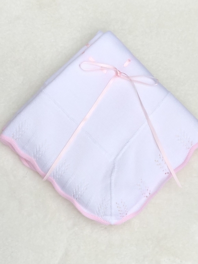 baby girls pink white knitted shawl blanket 