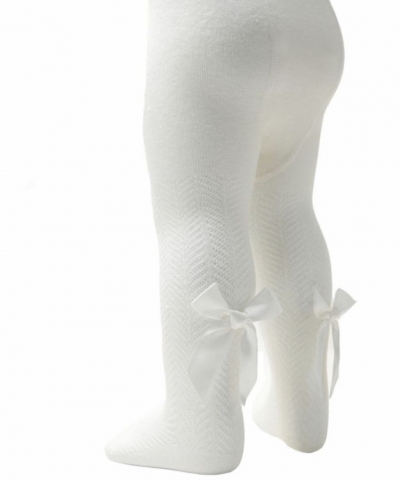 baby girl cream chevron tights with bow