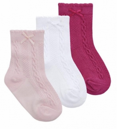baby girls 3 pack ankle socks pink white cerise