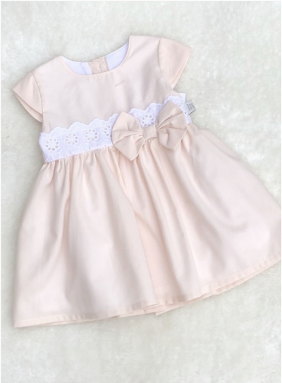 baby girls peach white dress bows lace