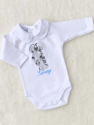 personalised embroidered zebra baby vest bodysuit