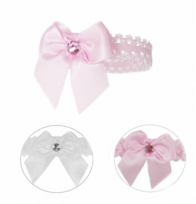baby girls  pink white lace bow diamante headband 