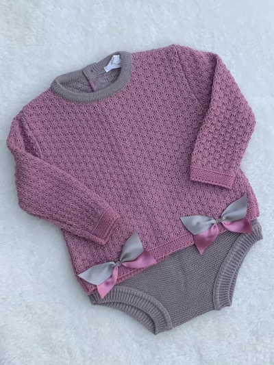baby girls dusky pink taupe jumper jam pants bows