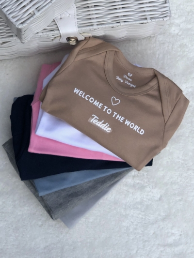 welcome to the world personalised baby romper
