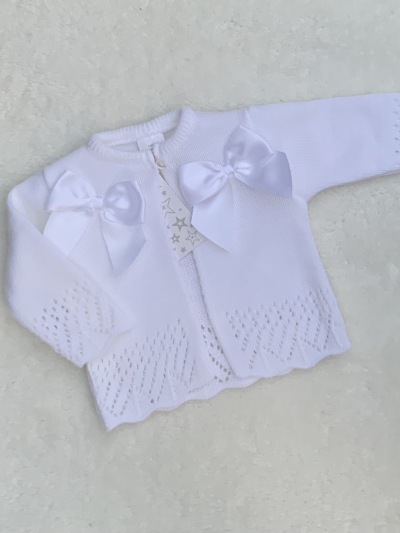 baby girls fancy knitted bow cardigan white