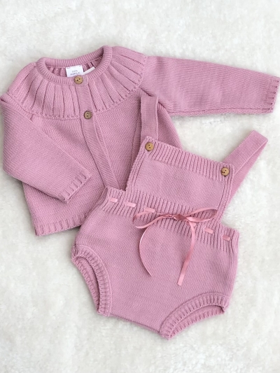 aby girls dusty pink knitted romper dungerees cardigan