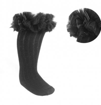 girls knee high tutu frilly socks black