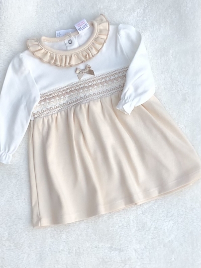 baby girls biscuit beige cotton dress 