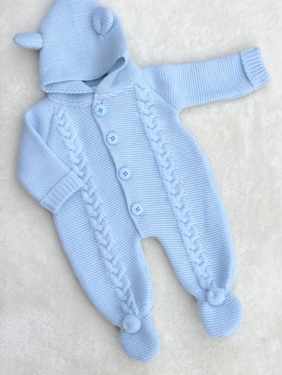 cable knitted boys all in one coat romper  pramsuit