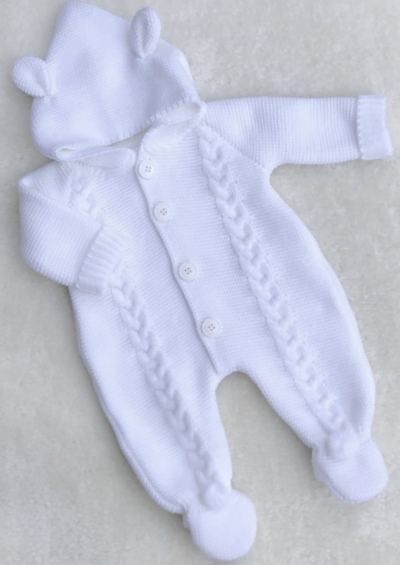babies cable knitted all in one pramsuit romper 