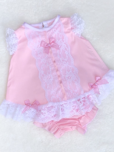 baby girls pink white cotyon lace angel dress pants