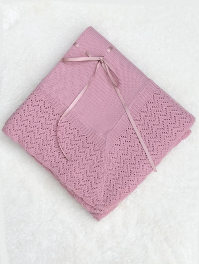 spanish style girls knitted shawl blanket dusky pink