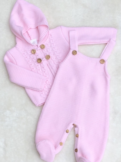 baby girls pink knitted dungerees matching jacket