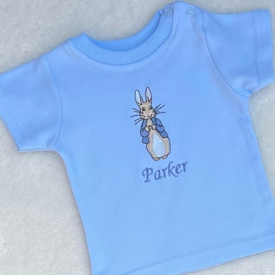 peter rabbit personalised embroided baby t-shirt