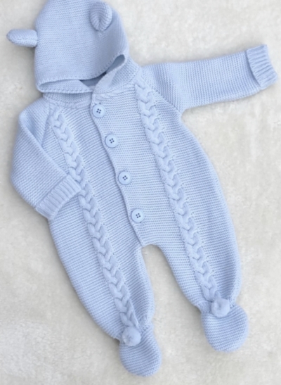 baby boys cable knitted all in one pramsuit 