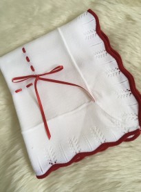 spanish style large white red baby shawl ribbon bow