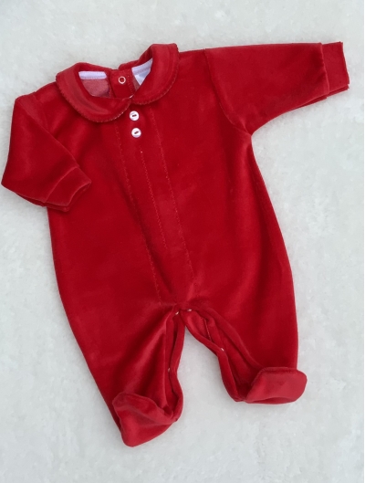 babies unisex christmas red velour all in one 
